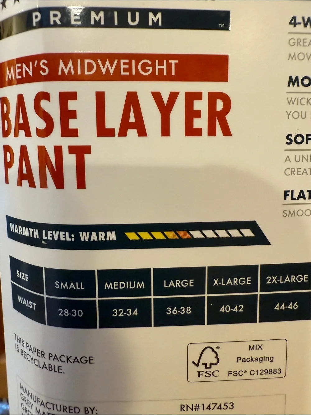 Wrangler Men’s Base Layer Pant - Black Bottom Sz 2XL Smoke Free Home